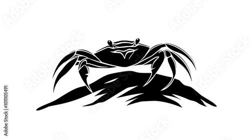Crab gripping a rock, navigating its way across the uneven surface, vector illustration art