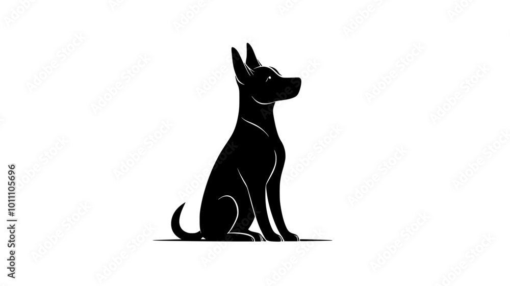 Dog sitting attentively, ears perked, waiting for command, vector illustration art Dog sitting attentively, ears perked, waiting for command, vector illustration art