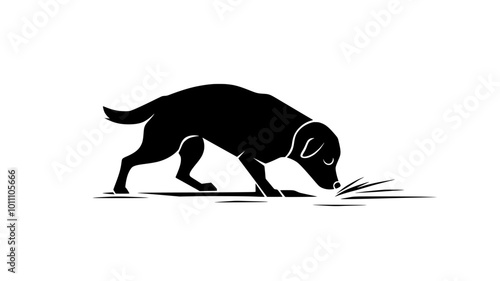 Dog nose to ground, following scent trail, vector illustration art