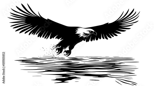 Eagle diving towards water surface with talons extended, vector illustration art