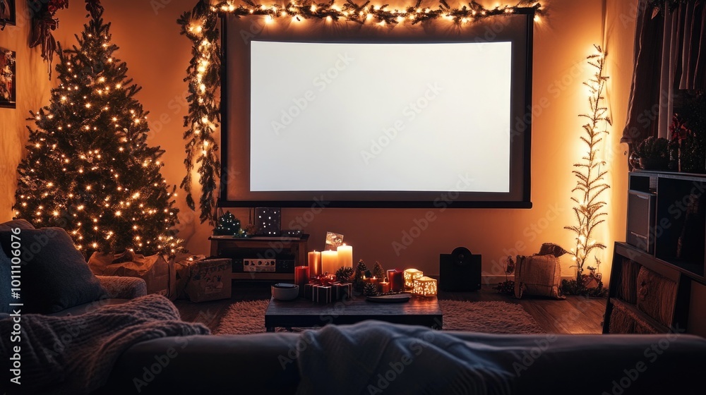 Christmas Living Room with Projector Screen Christmas Living Room with Projector Screen