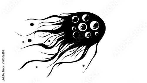 Giardia trophozoites attached to the intestinal lining of a host, disrupting nutrient absorption, vector illustration art