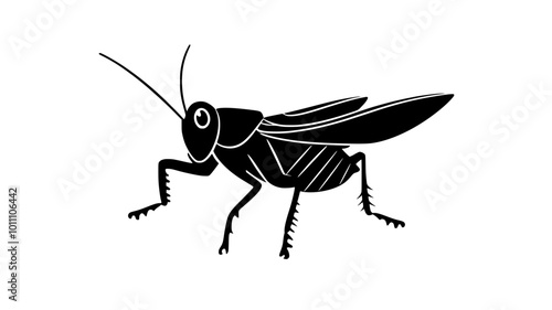 Grasshopper in mid-jump with legs fully extended, vector illustration art photo