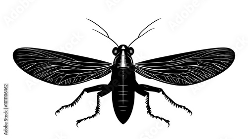 Grasshopper wings spread showing jumping muscle structure, vector illustration art