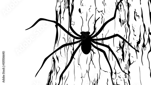 Harvestman on tree bark with legs splayed out, vector illustration art