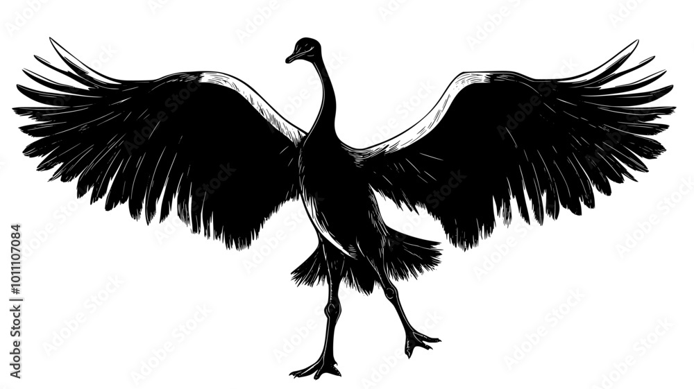 Obraz premium Male ostrich performing a courtship dance with wings spread, vector illustration art