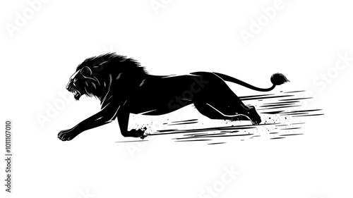 Lion running at full speed across plains, legs stretched mid-motion, vector illustration art