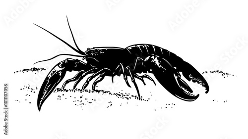 Lobster moving across sandy surface, using antennae to sense, vector illustration art