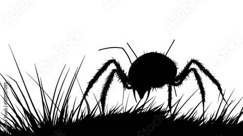 A mite feeding on plant matter, legs holding firmly, vector illustration art