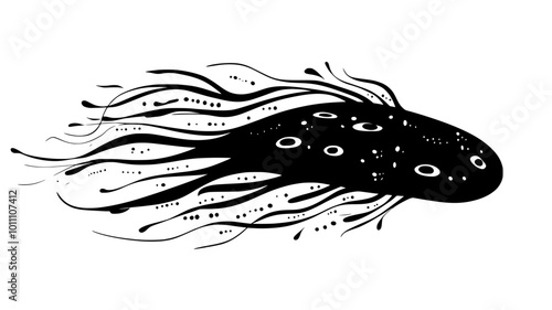 Paramecium swimming through a watery environment, propelled by its numerous cilia, vector illustration art