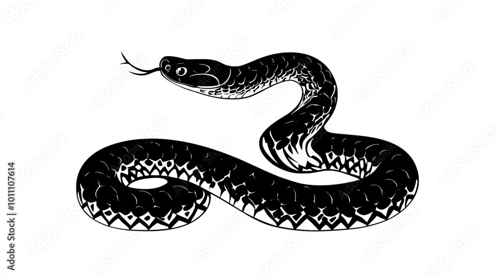 Rattlesnake with rattle raised in a warning posture, vector illustration art Rattlesnake with rattle raised in a warning posture, vector illustration art