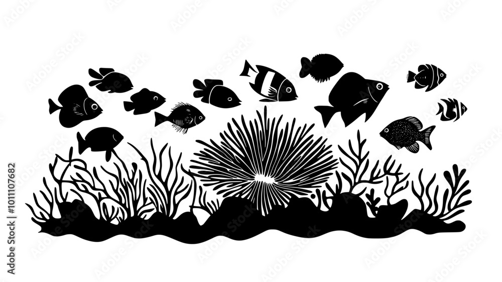 Naklejka premium A sea anemone on a sandy seafloor, with its tentacles waving in the ocean currents, vector illustration art