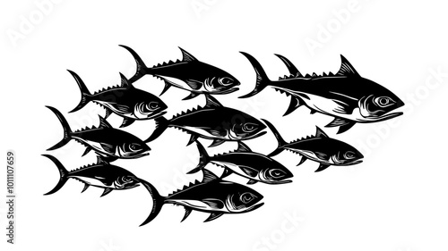 School of tuna swimming in the open ocean, vector illustration art
