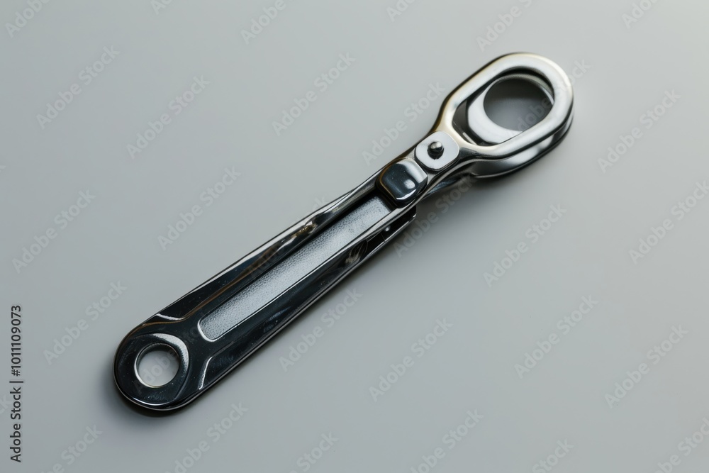 Metal zipper pull tab lying on a gray surface Metal zipper pull tab lying on a gray surface