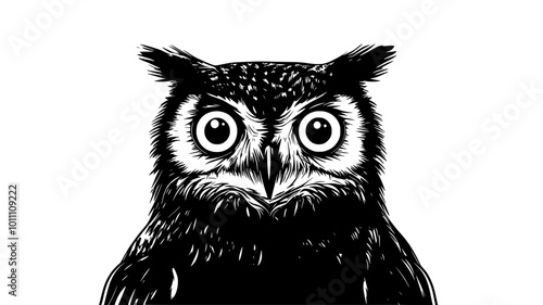 Owl turning its head fully around, large eyes fixed on a distant point, vector illustration art