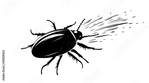 Bombardier beetle expelling a defensive spray from its abdomen, vector illustration art