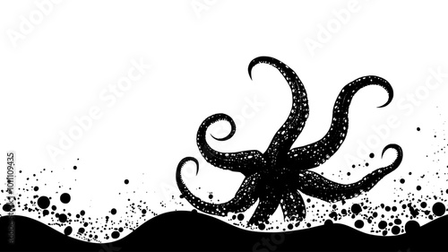 A brittle star stretches its arms while navigating a sandy seabed, vector illustration art