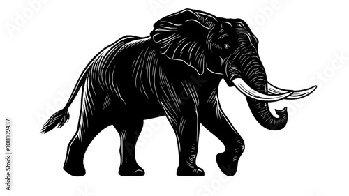Bull elephant with tusks charging forward in an aggressive posture, vector illustration art
