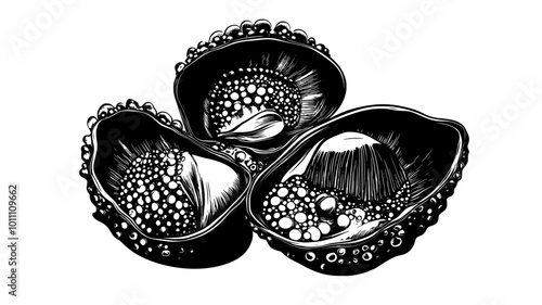 Close-up of barnacle plates opening to reveal feeding cirri, vector illustration art