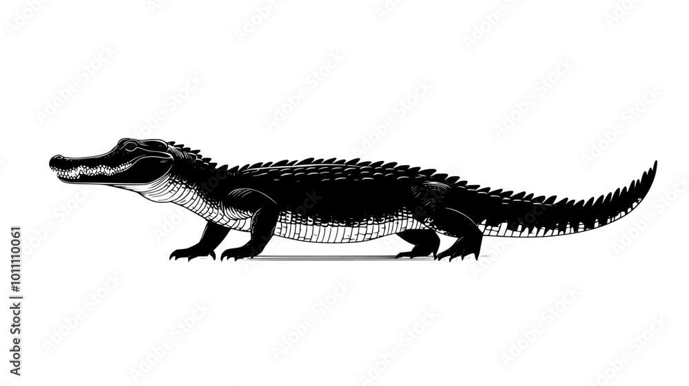 Fototapeta premium Crocodile on land in a high walk with belly off the ground, vector illustration art