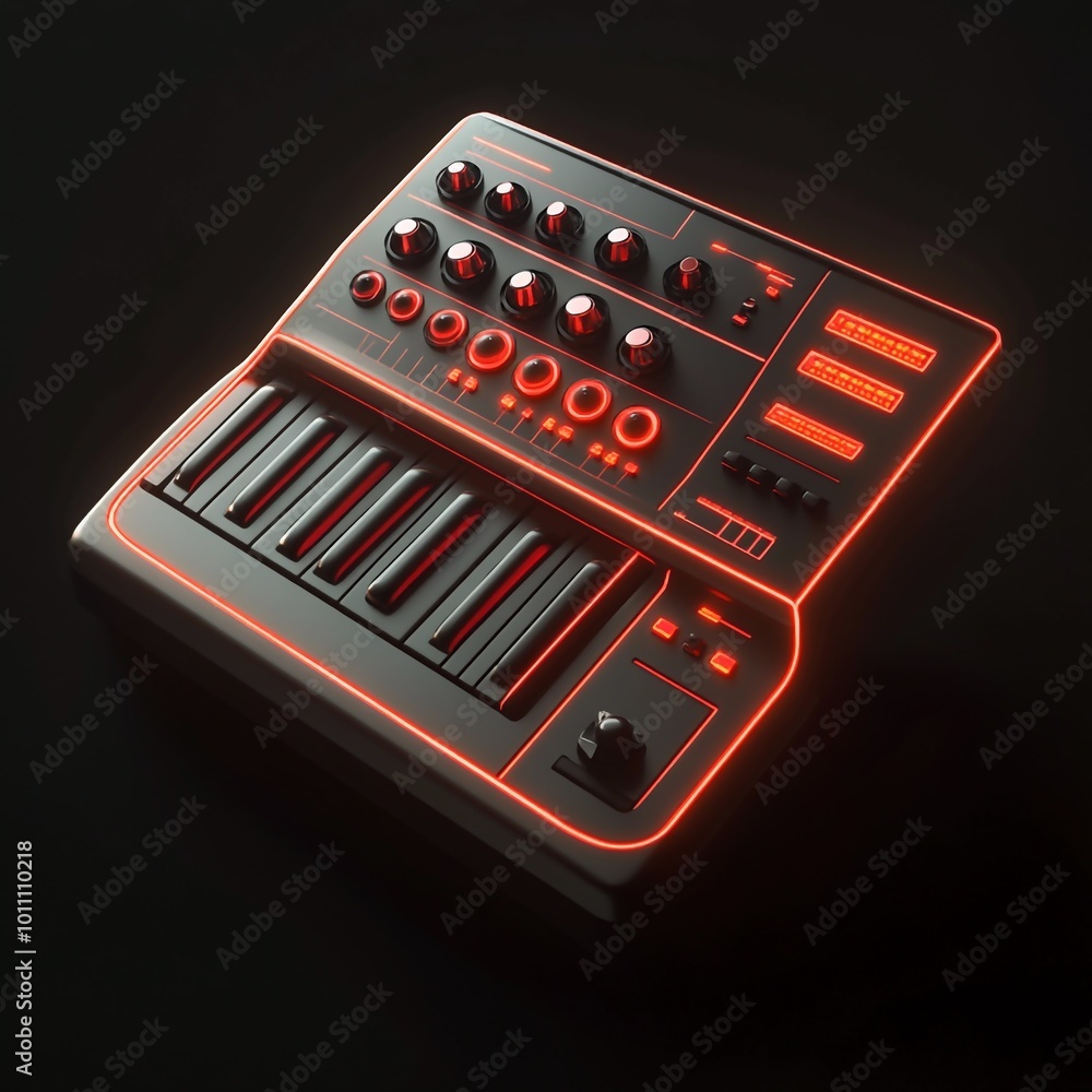Obraz premium 3D Synthesizer Icon: Music Production and Sound Design Illustration Logo