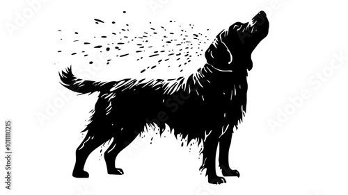 Dog shaking water from fur after bath or swim, vector illustration art