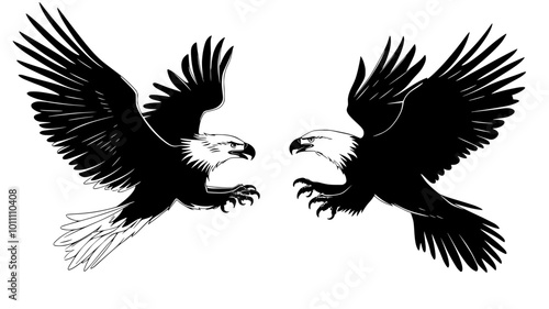 Eagles battling mid-air in a territorial dispute, vector illustration art