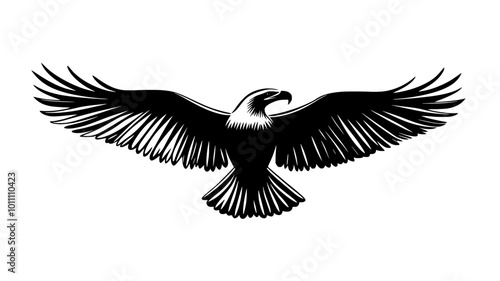 Eagle soaring with wings fully extended against cloudy sky, vector illustration art