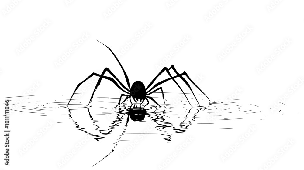 Harvestman walking across water surface with hydrophobic legs, vector illustration art Harvestman walking across water surface with hydrophobic legs, vector illustration art