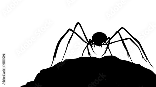 Harvestman standing motionless on a rock, legs extended in multiple directions, vector illustration art