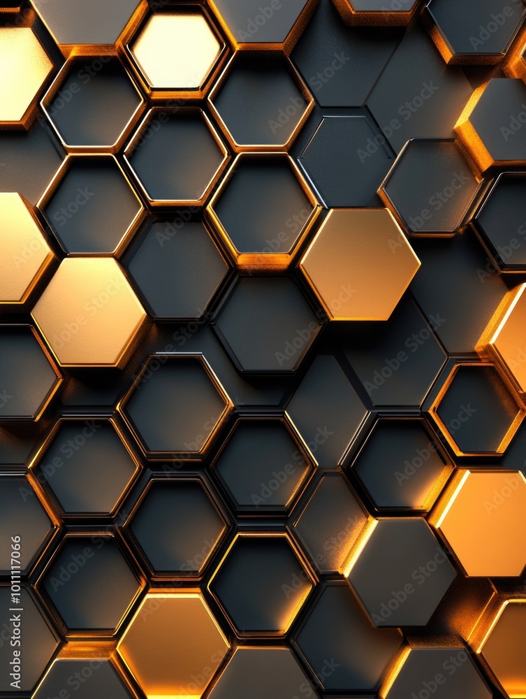 Gold Hexagons on Black Background Gold Hexagons on Black Background