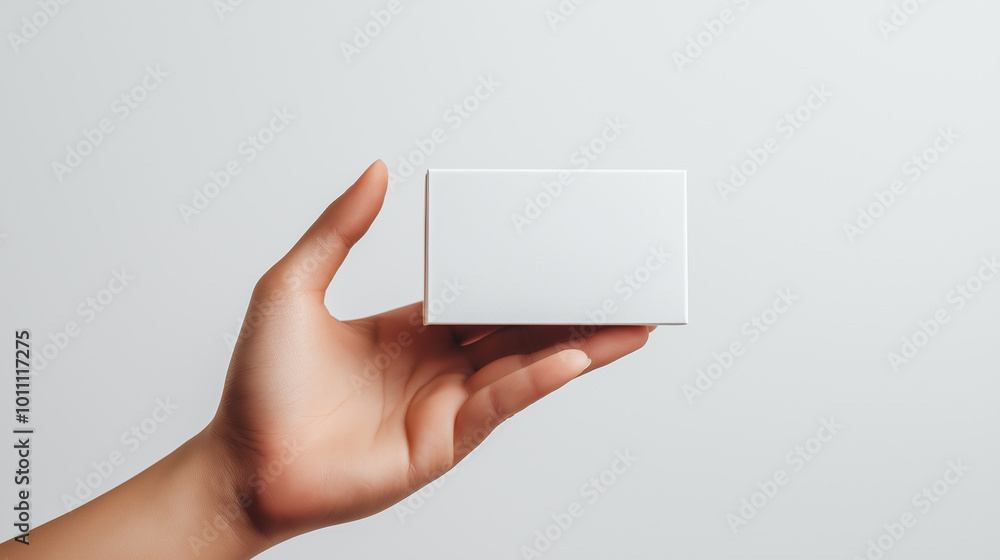 Minimalist hand holding a blank white rectangular box on a clean white background, perfect for product display or branding concepts. Minimalist hand holding a blank white rectangular box on a clean white background, perfect for product display or branding concepts.