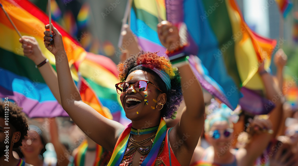 A pride celebration with people from various LGBTQ backgrounds waving flags and sharing joy. A pride celebration with people from various LGBTQ backgrounds waving flags and sharing joy.