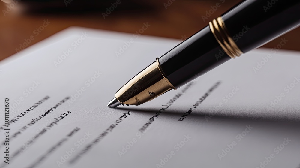 Elegant Fountain Pen Writing on Document with Focus on Signature Area in Professional Office Setting Elegant Fountain Pen Writing on Document with Focus on Signature Area in Professional Office Setting