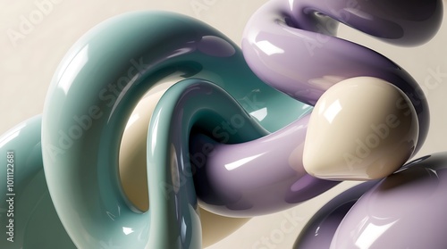 Fototapeta Naklejka Na Ścianę i Meble -  Modern 3D Abstract Shapes with Teal, Lavender, and Cream Colors