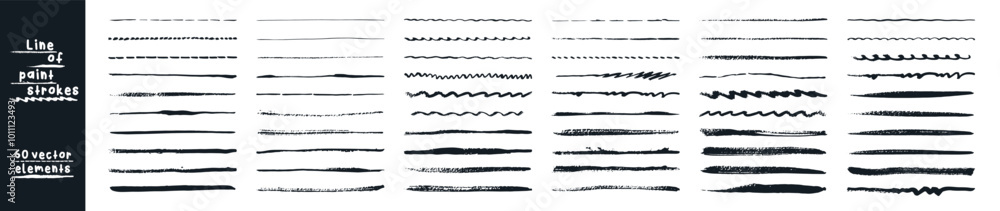  Black set paint, ink brush, brush strokes. A set of grunge vector watercolor and ink strokes