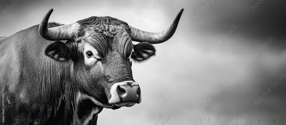 Naklejka premium Black and White Bull Portrait