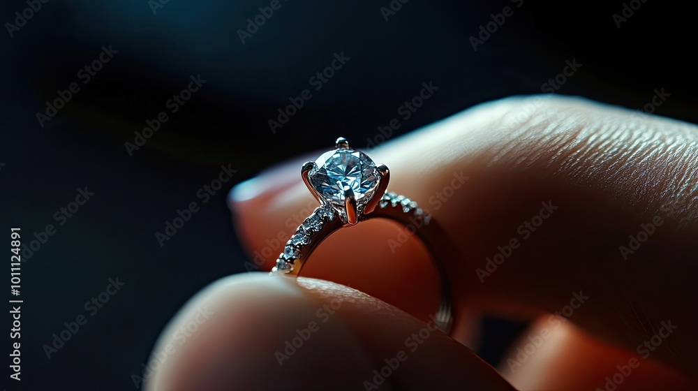 Close-Up of a Diamond Engagement Ring Held by Fingers with a Soft Focus Background Highlighting the Sparkling Gemstone Close-Up of a Diamond Engagement Ring Held by Fingers with a Soft Focus Background Highlighting the Sparkling Gemstone