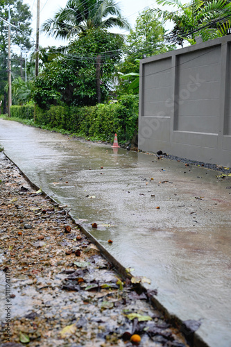 Town street in monsoon season