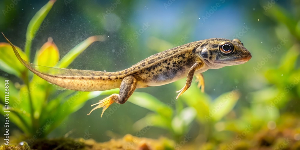 Fototapeta premium Tadpoles gracefully swim in pristine waters, illustrating the intricate growth and development of nature's young