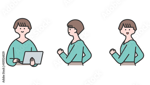 歩く女性・ノートパソコンを開く女性・バリエーション