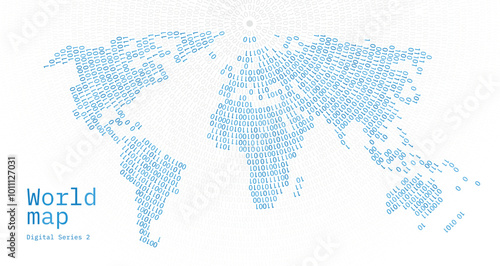 World map depicted in zeros and ones in the form of a circle. 