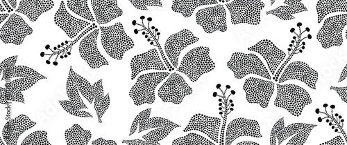 Aloha hibiscus flower Hawaiian tropical seamless pattern with dotted flat style.