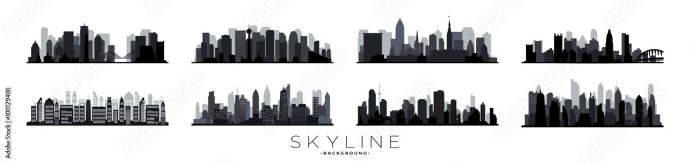Naklejka premium Modern City Skyline vector. City landscape. City landscape in a flat style.