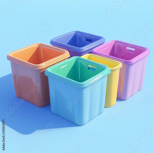 3D Sorting Bins Icon: Organized Laundry System Illustration Logo