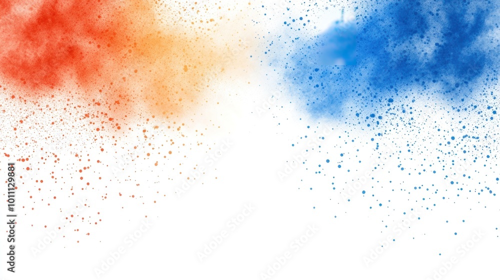 A vibrant splash of orange and blue powder against a white background, suggesting creativity. A vibrant splash of orange and blue powder against a white background, suggesting creativity.