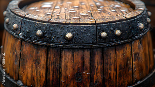 Wallpaper Mural Close-up of an old wooden barrel, presented in a photorealistic hyperrealistic style that emphasizes the intricate details of the wood grain and weathered surface. This image captures the essence of r Torontodigital.ca