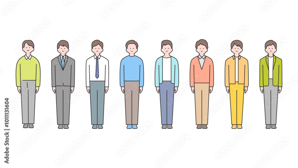 男性の全身アバターイラスト素材セット