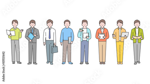 男性の全身アバターイラスト素材セット・ビジネスシーン