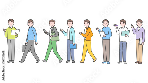 男性の全身アバターイラスト素材セット・ビジネスシーン